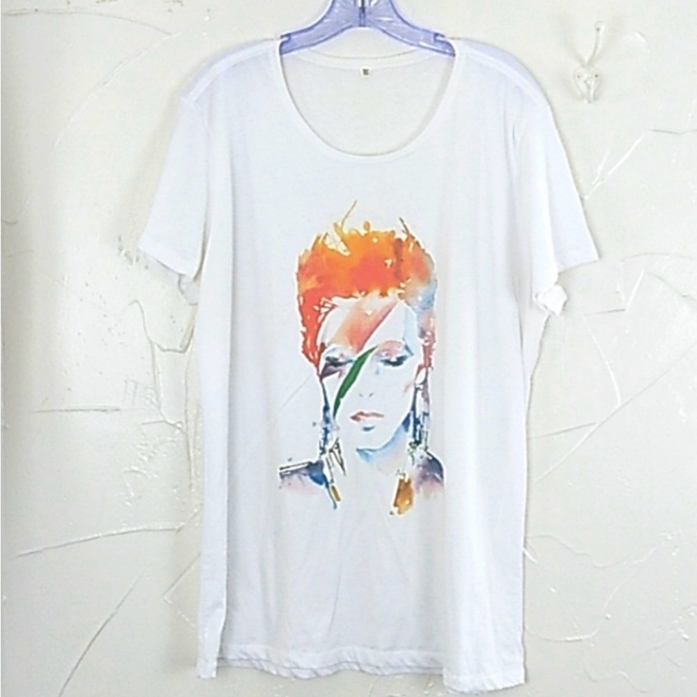 David Bowie Watercolor Wash Graphic T Shirt Size XXL  Crisp White Tee Clean